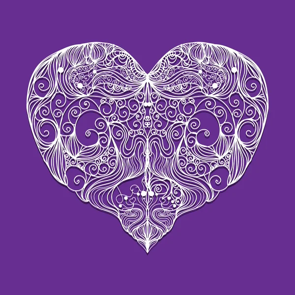 Coração branco em violeta — Vetor de Stock