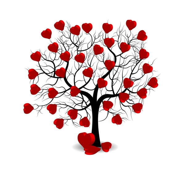 Röda hjärtan på träd — Stock vektor