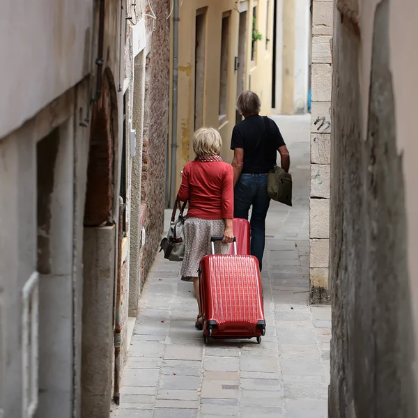 Senior couple with suitcases — Stock Photo, Image