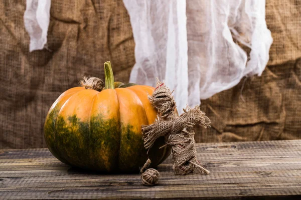 Halloween doll with pumpkin — Stock Photo, Image