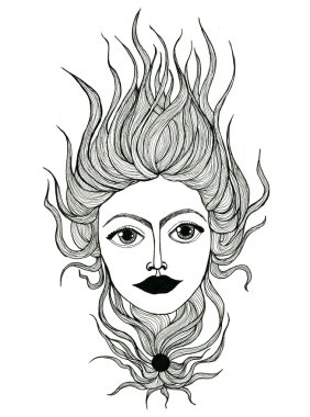 Beautiful female face pen-and-ink