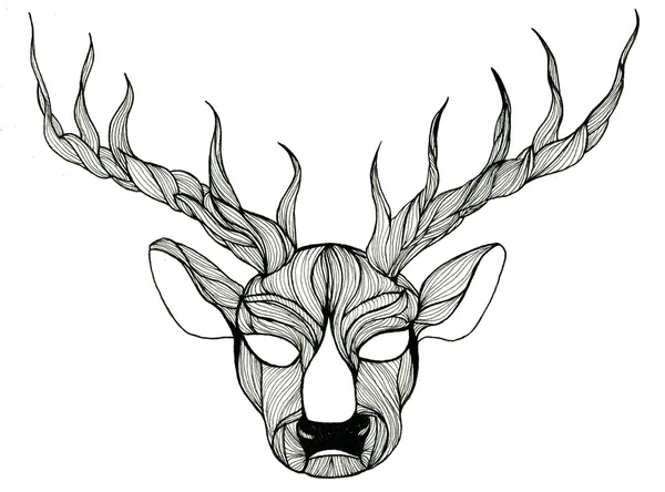 Deer head pen-and-ink drawing — ストック写真