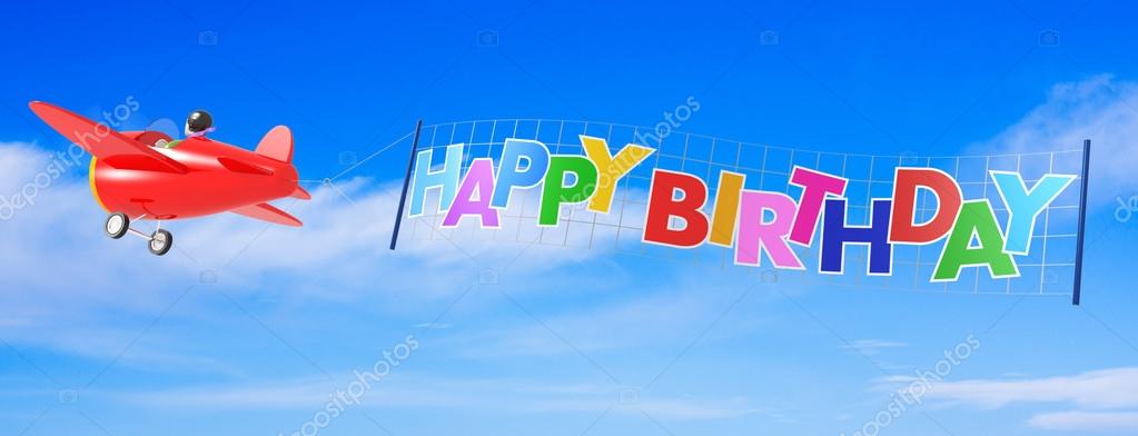 Cartoon Airplanes with Happy Birthday Banner - Stock Image. 