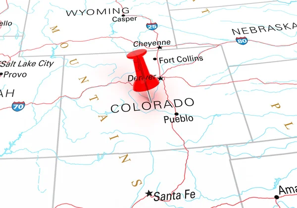 Red Thumbtack Over Colorado, Map is Copyright Free Off a Governm