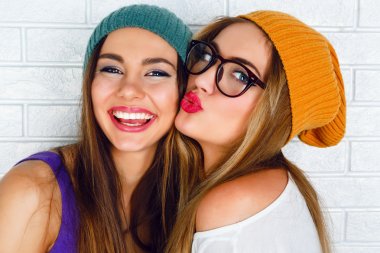 portrait of two young hipster girls clipart