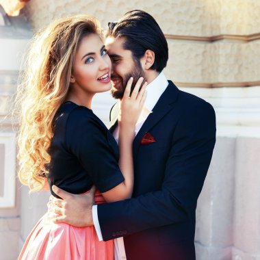 outdoor portrait of elegant sexy couple