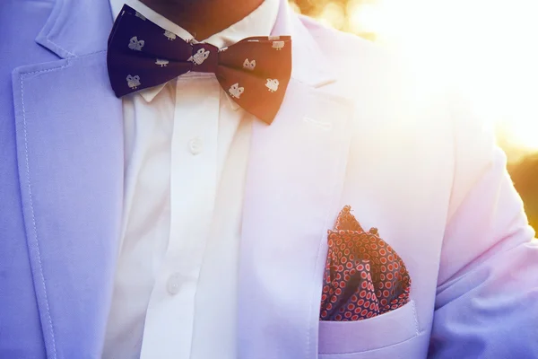 Чоловік в куртці і краватці лук — стокове фото
