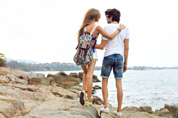 Hipster couple travel together — Stock Photo, Image