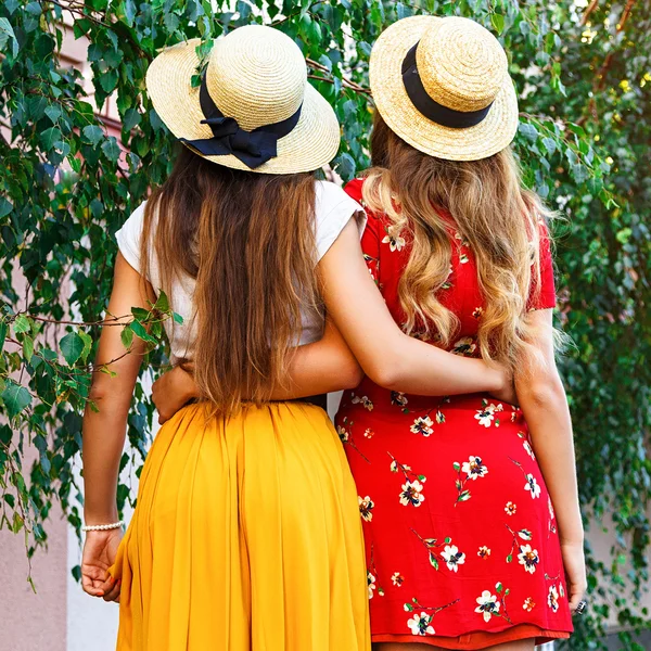 Vista trasera de las niñas en el parque de la ciudad — Foto de Stock