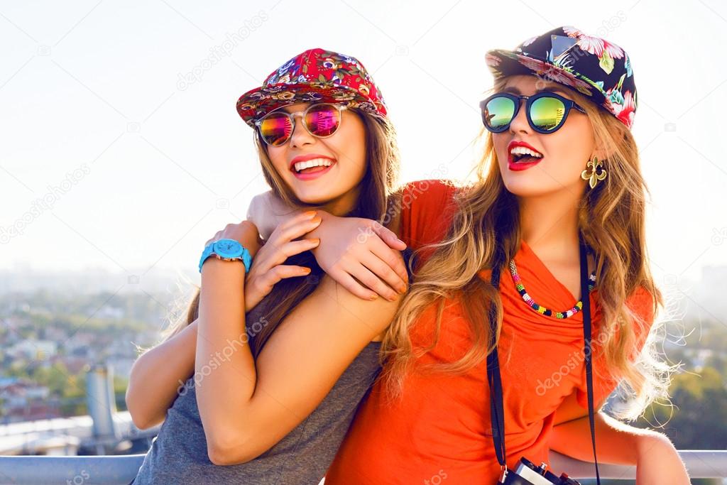 Best friends having fun on the roof