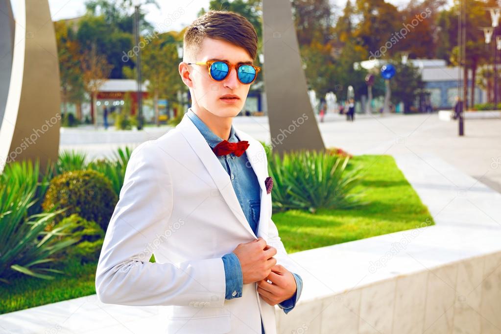 hipster man posing at modern park