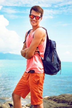 man travel with backpack in Thailand