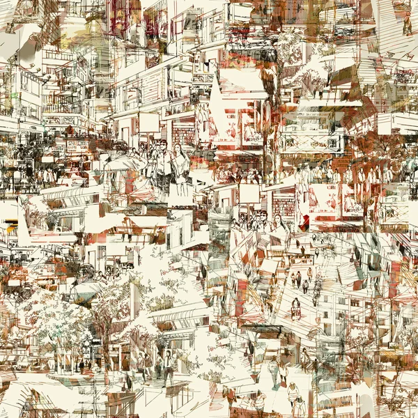 Nahtloses Muster mit handgezeichneter Stadt — Stockfoto