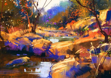 güzel sonbahar river çizgiler sonbahar ormandaki renkli taşlarla