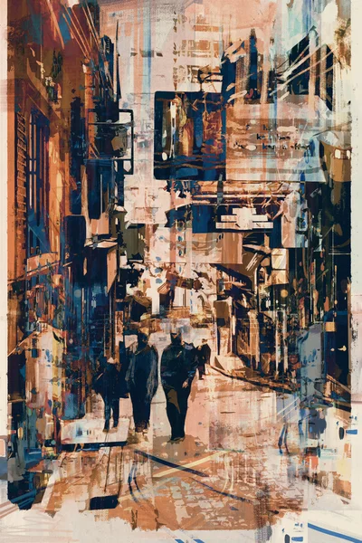 抽象艺术的人走在巷子里 — 图库照片