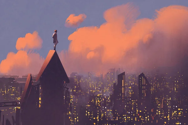 Man watching over the city — Stock Image Man watching over the city Stock Picture