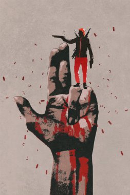 büyük silah işareti ile ateş adam elinde