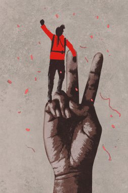 zafer işareti ve kaldırdı kollu adam büyük alkış