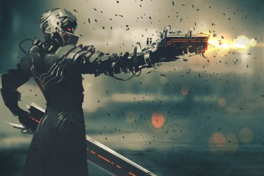 bilim-kurgu oyun karakter silah nişan fütüristik elbiseli