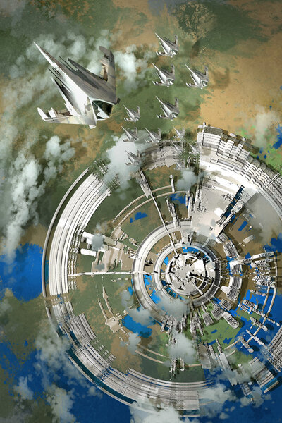 Aerial view of futuristic city — Stock Photo, Image