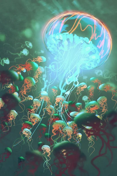 Król w tłumie jellyfish — Zdjęcie stockowe
