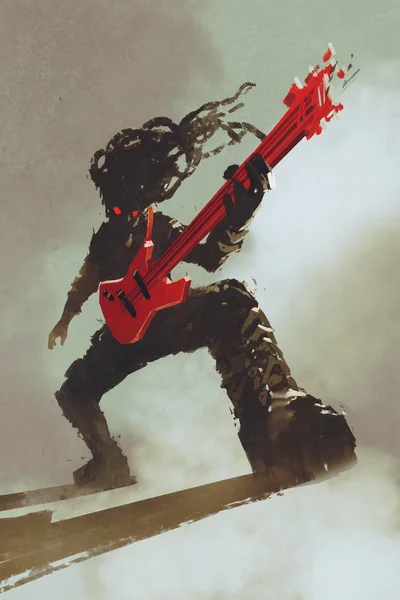 Guitarrista rockero tocando la guitarra roja — Foto de Stock