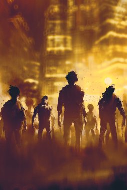 zombi kalabalık şehirde yürüyüş