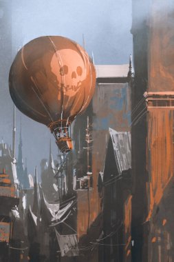  Eski şehirde yüzen balon