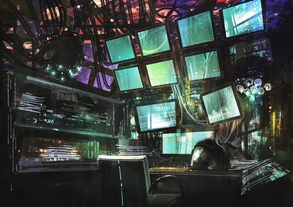 Espace de travail créatif en science-fiction — Photo