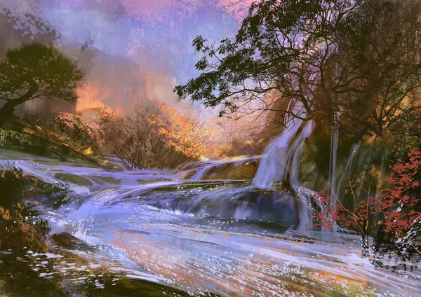 Gyönyörű lila vízesés, illusztráció — Stock Fotó