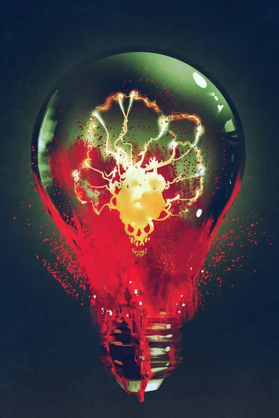 Light bulb with the skull glowing inside — Stock Photo, Image