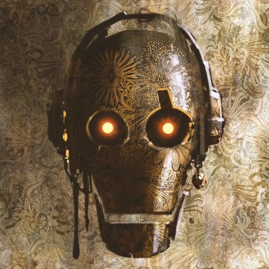 Vintage robot kafa ile çiçek dokulu