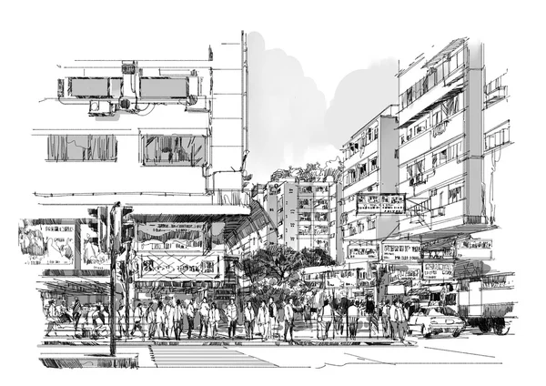 Hand drawn sketch of city street — Stock Photo, Image