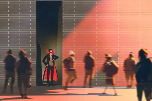 Dracula hiding in narrow alley from burning sun — Stock Photo, Image
