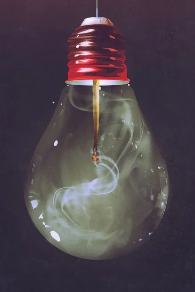 Лампочка з спаленою сірниковою паличкою всередині — стокове фото