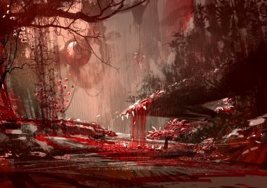 bloodyland,horror landscape,illustration clipart