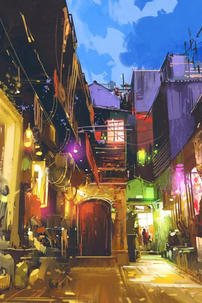 Hermoso pueblo con luz colorida — Foto de Stock