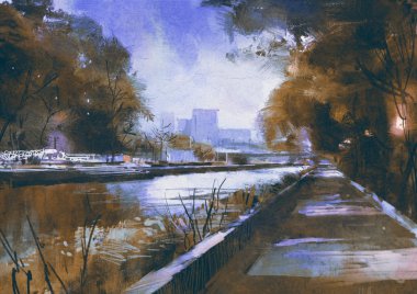 Riverside walkway landscape