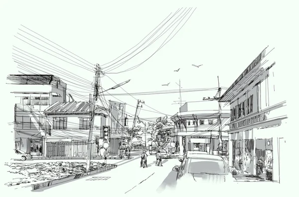 Міська вулиця Ескіз.Ілюстрація — стокове фото