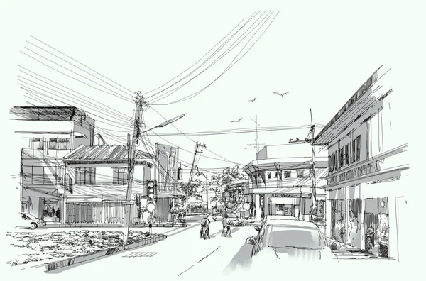 Croquis de rue de la ville.Illustration — Photo