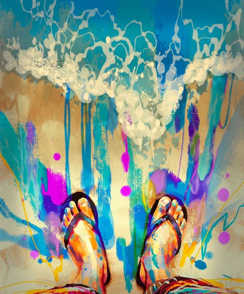 Bunte Füße in Flip-Flops — Stockfoto