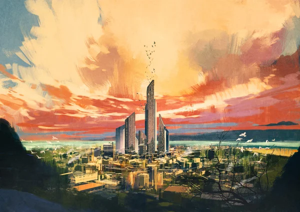 Cidade de ficção científica futurista — Fotografia de Stock