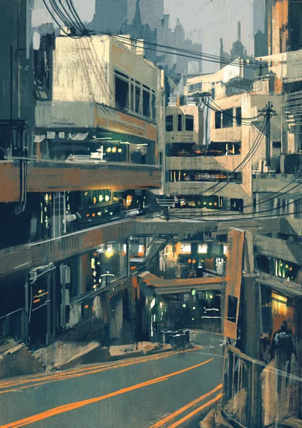 Paysage urbain avec des bâtiments futuristes — Photo