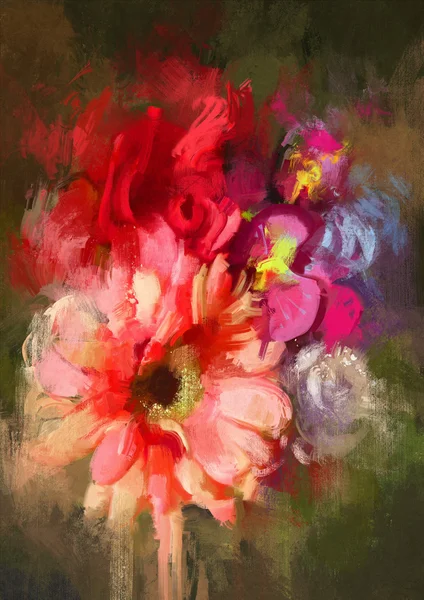 Blommor i oljemålning stil — Stockfoto
