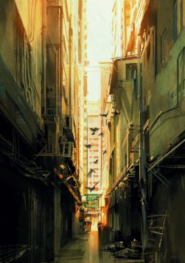 gün batımında uzun dar alleyway