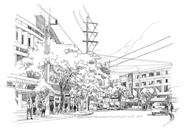 Drawing of city street — Stock Photo, Image