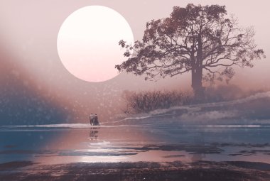 kış manzara büyük moon yukarıdaki ile çift tr
