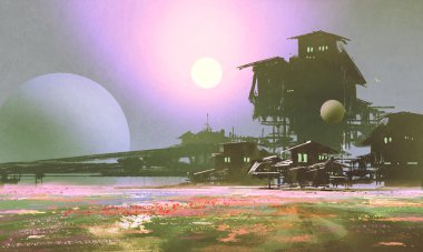 Fabrika ve sanayi çiçek alanları, sci fi sahne
