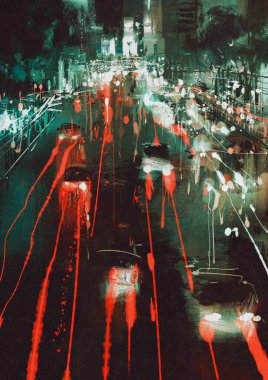 araba farlar ve taillights bir şehir geceleri sokak