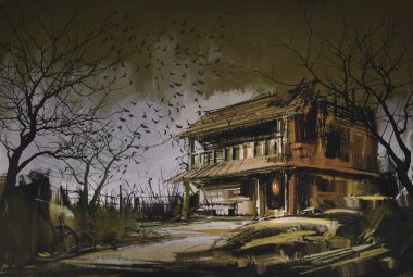 old wooden abandoned house,halloween background clipart